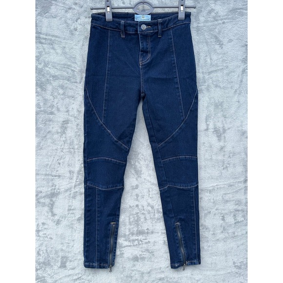 Austin Landing Denim Jeans Womens Sz 3 Jrs Dark Wash Skinny Moto Biker Zip Ankle - Picture 1 of 14